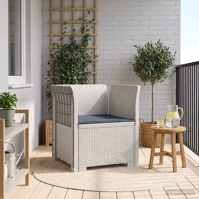 Poltrona a 1 Posto con Cuscino in Effetto Rattan vidaXL, Colore Bianco e Grigio per Giardino, Balcone o Terrazzo – 1