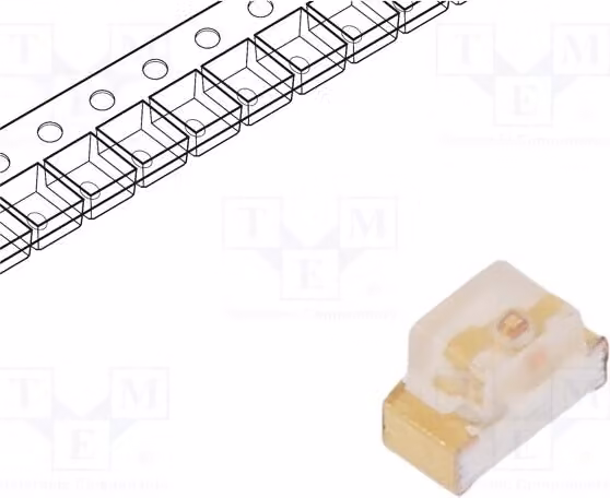5 LED, 3-8 mcd, 150°, 2,1-2,5 V, giallo, 0603 SMD, 1,6x0,8x1,1 mm, 20 mA, KP-1608YC, diodi LED