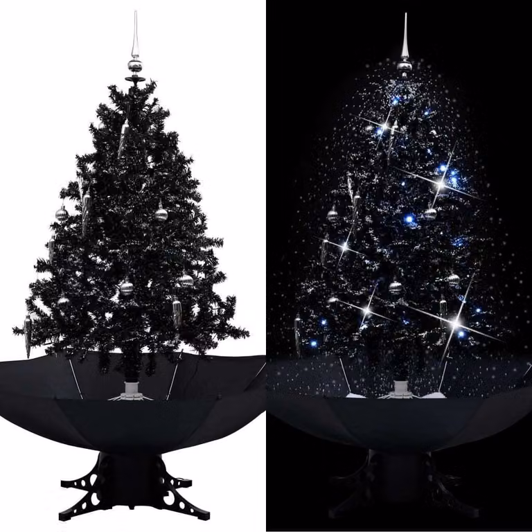 Maison Exclusive - Albero di Natale innevato con base a ombrello, nero, 140 cm, PVC