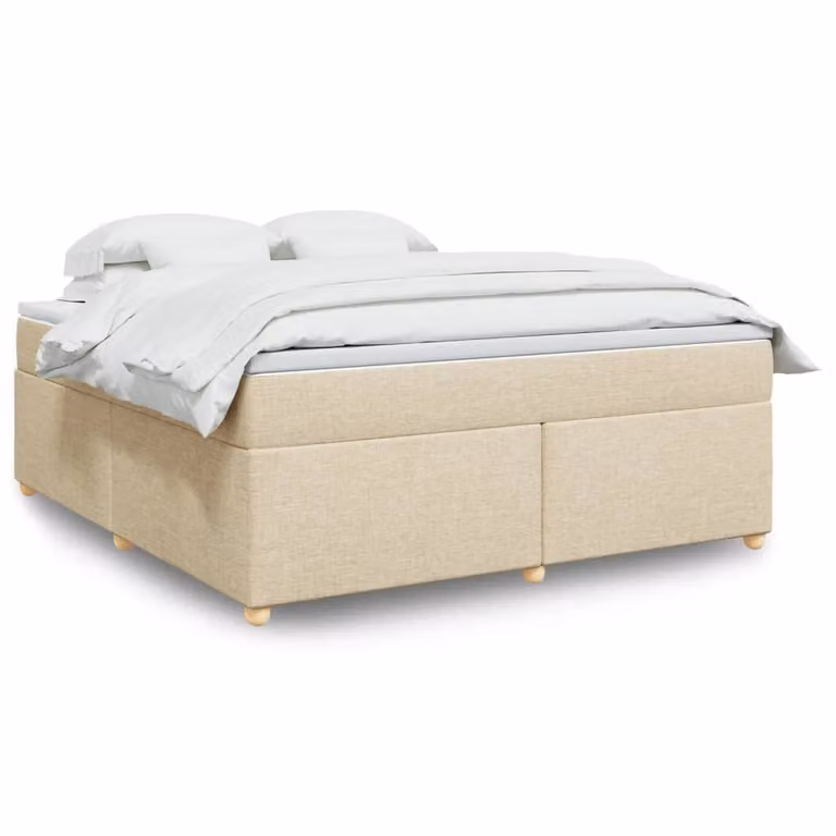 vidaXL Giroletto a Molle con Materasso Ibrido in Tessuto Beige e Bianco L/P: 180 x 200 cm