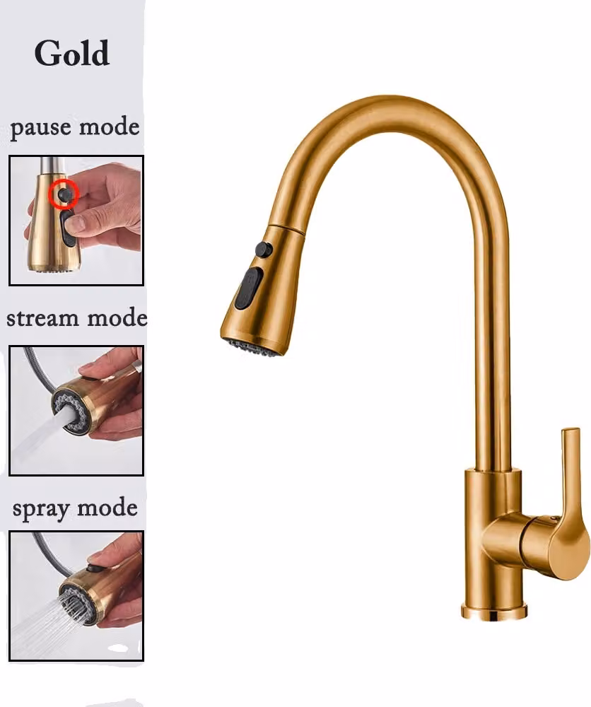 Rubinetto da cucina, comando a doppia maniglia, materiale acciaio inox, cf04043-GOLD