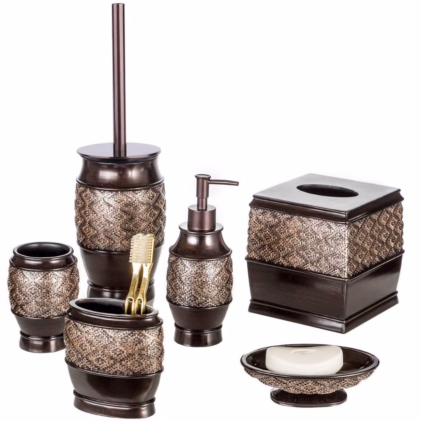 Creative Scents – Set di accessori da bagno marroni – Set da bagno composto da 6 pezzi