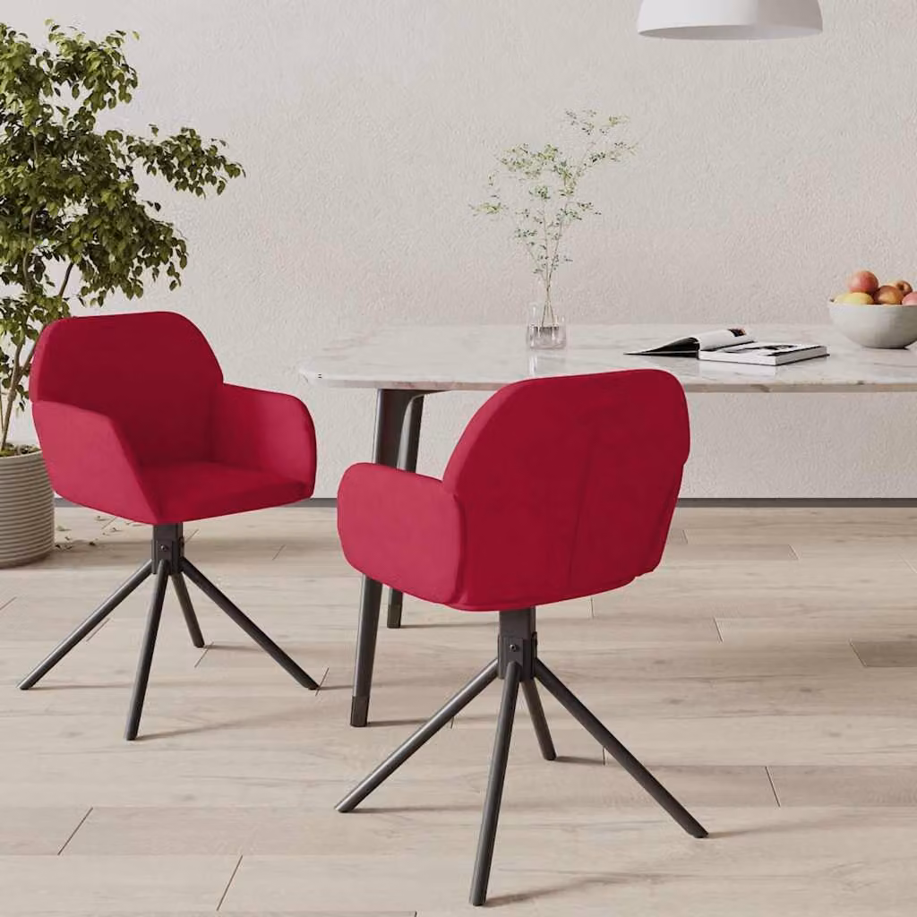 Set di 2 sedie da pranzo girevoli vidaXL in velluto rosso vino con braccioli e base in metallo