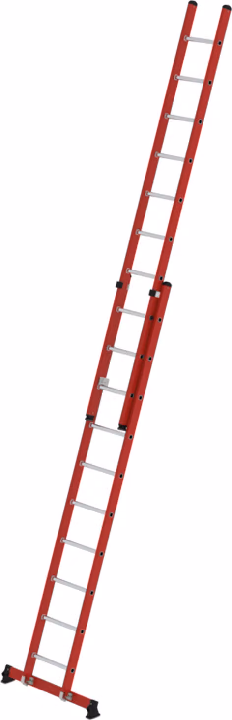 Scala a pioli scorrevole Munk in 2 parti, in vetroresina/alluminio con traversa nivello®, 2x10 pioli