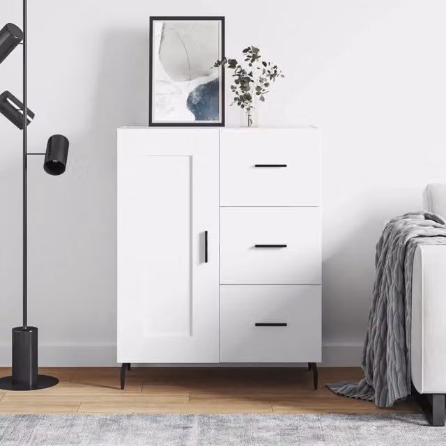 Credenza moderna bianca vidaXL in legno e metallo, L: 69,5 cm, P: 34 cm, H: 90 cm