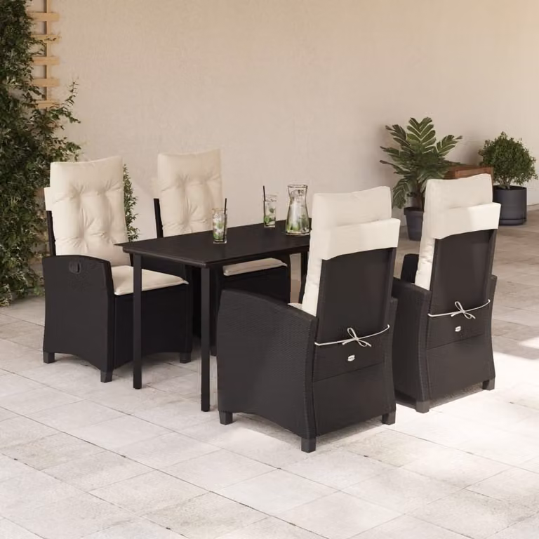 Maison Exclusive - Set da Pranzo da Giardino 5 pz Nero con Cuscini in Polyrattan
