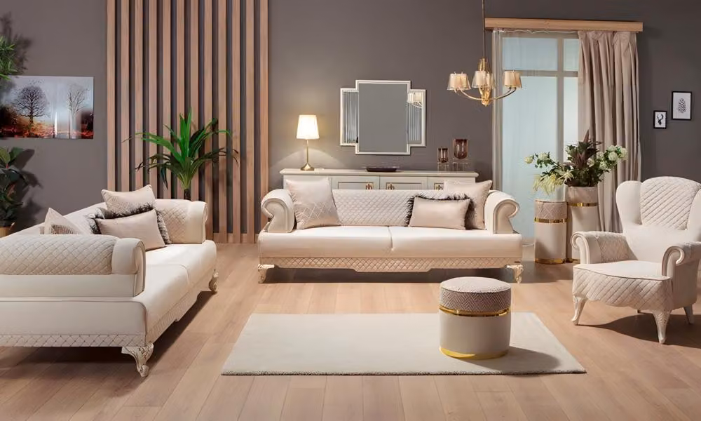 Couchgarnitur Dreisitzer Zweisitzer Sessel Beige Sofa Stoffsofa Couch