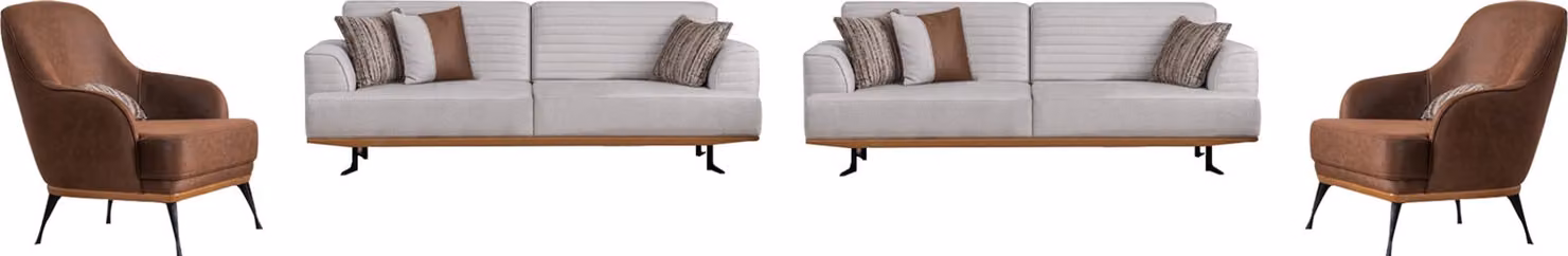 Luxuriöses Grau-Braun Wohnzimmer Set zwei Dreisitzer-Sofas und zwei Sesseln