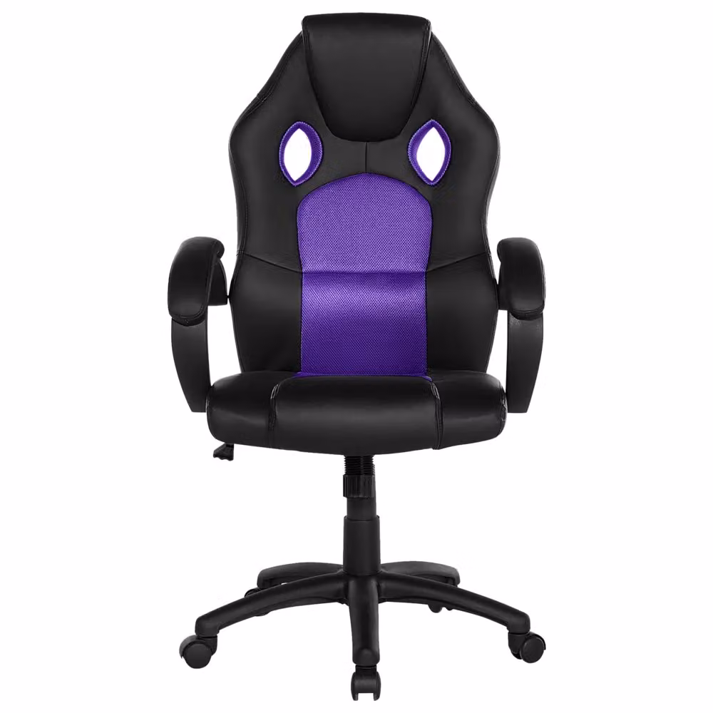 Sedia da gaming BELIANI girevole e regolabile in ecopelle con poggiatesta, colore nero e viola, L/P/H: 65 x 65 x 115 cm – 2