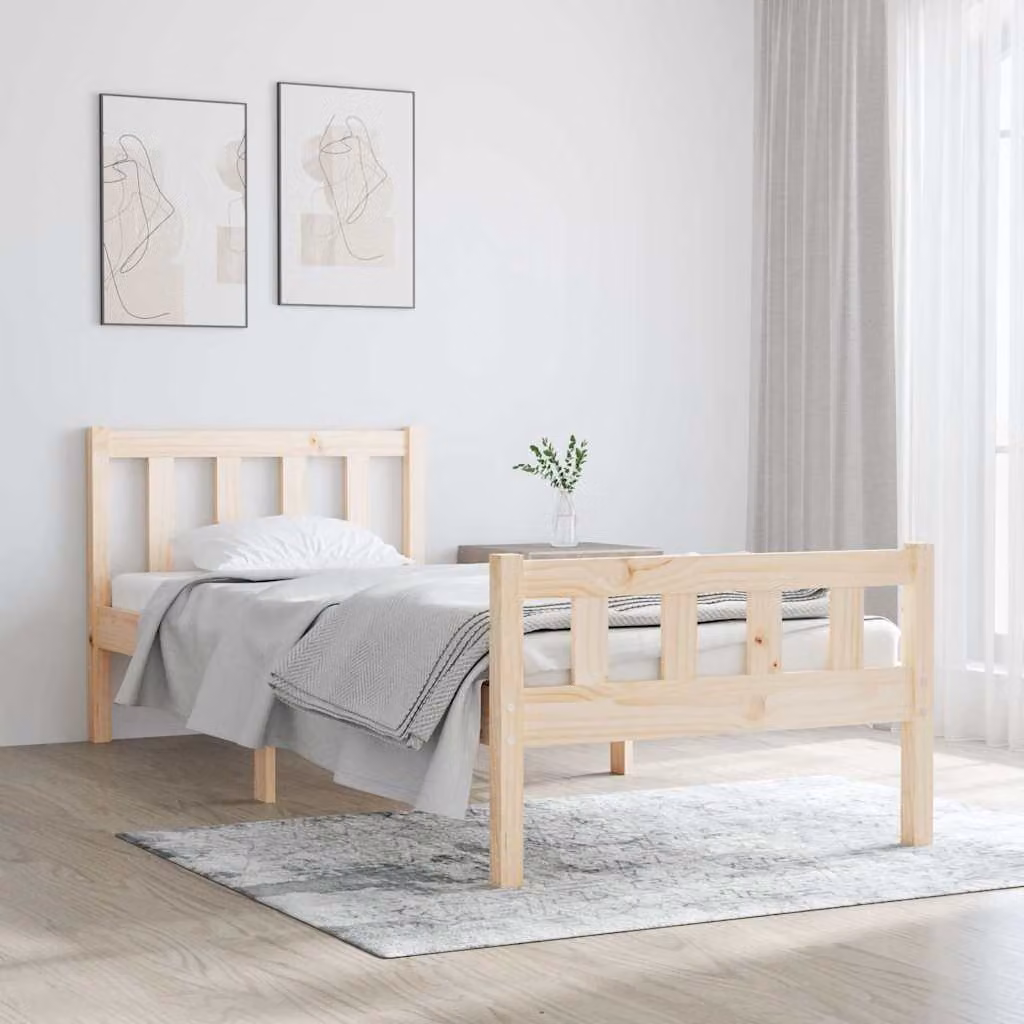 vidaXL Giroletto Singolo in Legno di Pino Massello Non Trattato L/P/H: 90 x 190 x 69,5 cm