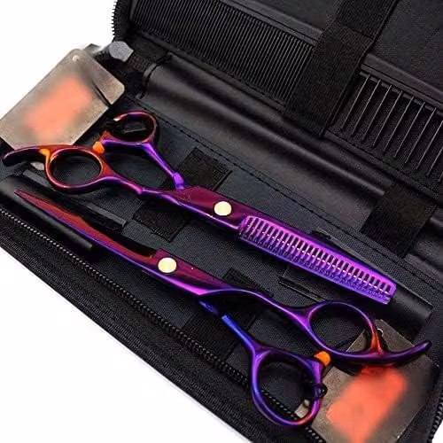Forbici da parrucchiere da 6 pollici, set professionale per parrucchieri, colore lilla, forbici da parrucchiere, forbici a lama piatta + set di forbici dentellate