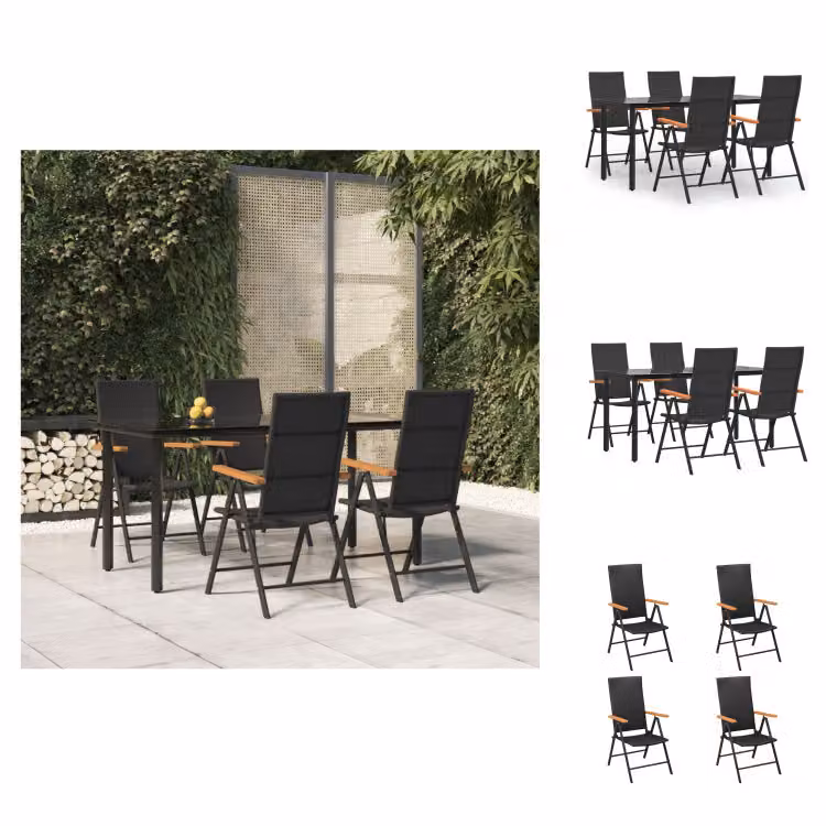 vidaXL Set da pranzo da giardino 5 pezzi in poly rattan nero e marrone - Set di mobili da giardino