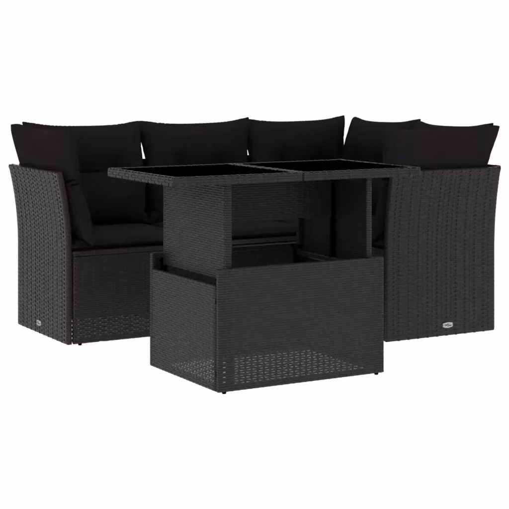 Set Divano da Giardino a L vidaXL con Tavolino e Cuscini Nero – 2