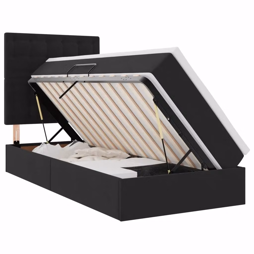 Letto con contenitore e illuminazione LED vidaXL in velluto nero L 90 x P 190 cm – 2
