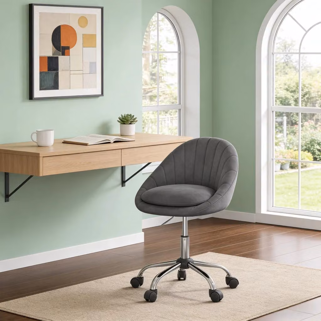 Sedia da ufficio ergonomica WISHDOR in velluto grigio, girevole a 360° con altezza regolabile e ruote – 2