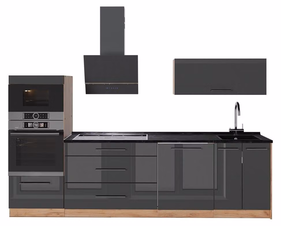 Cucina componibile Vicco Fame-Line Antracite lucido/Rovere dorato 280 cm, PL Antracite, Model 64683
