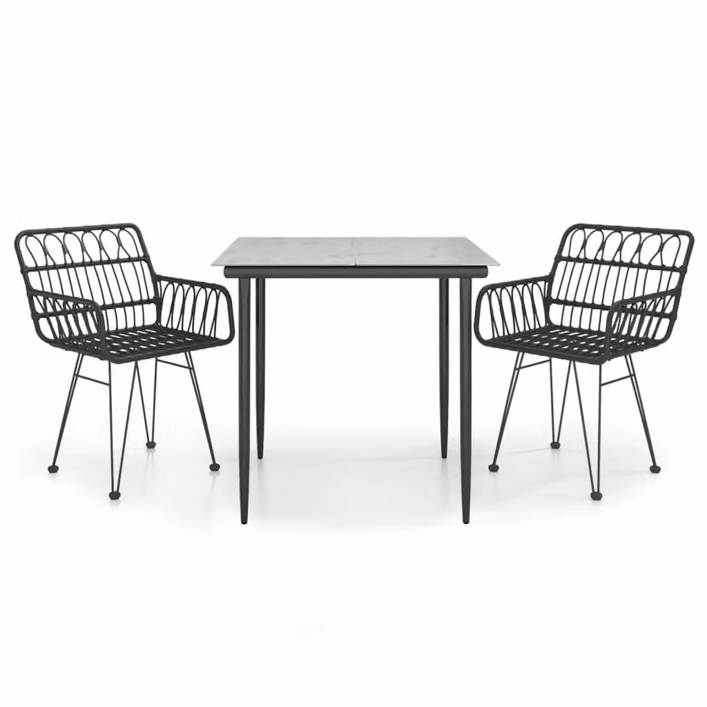 Set da Pranzo da Giardino 3 pz Nero in Polyrattan