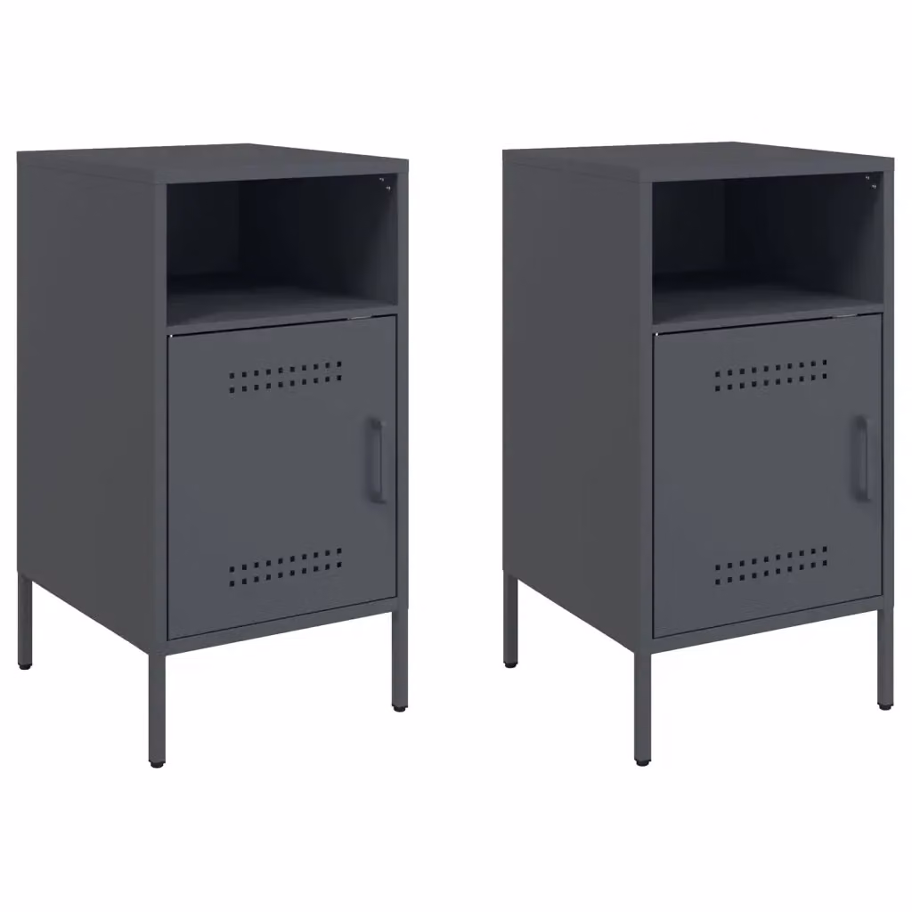 Set di 2 comodini Design Mania in metallo antracite opaco L/P/H: 36 x 39 x 68 cm – 2