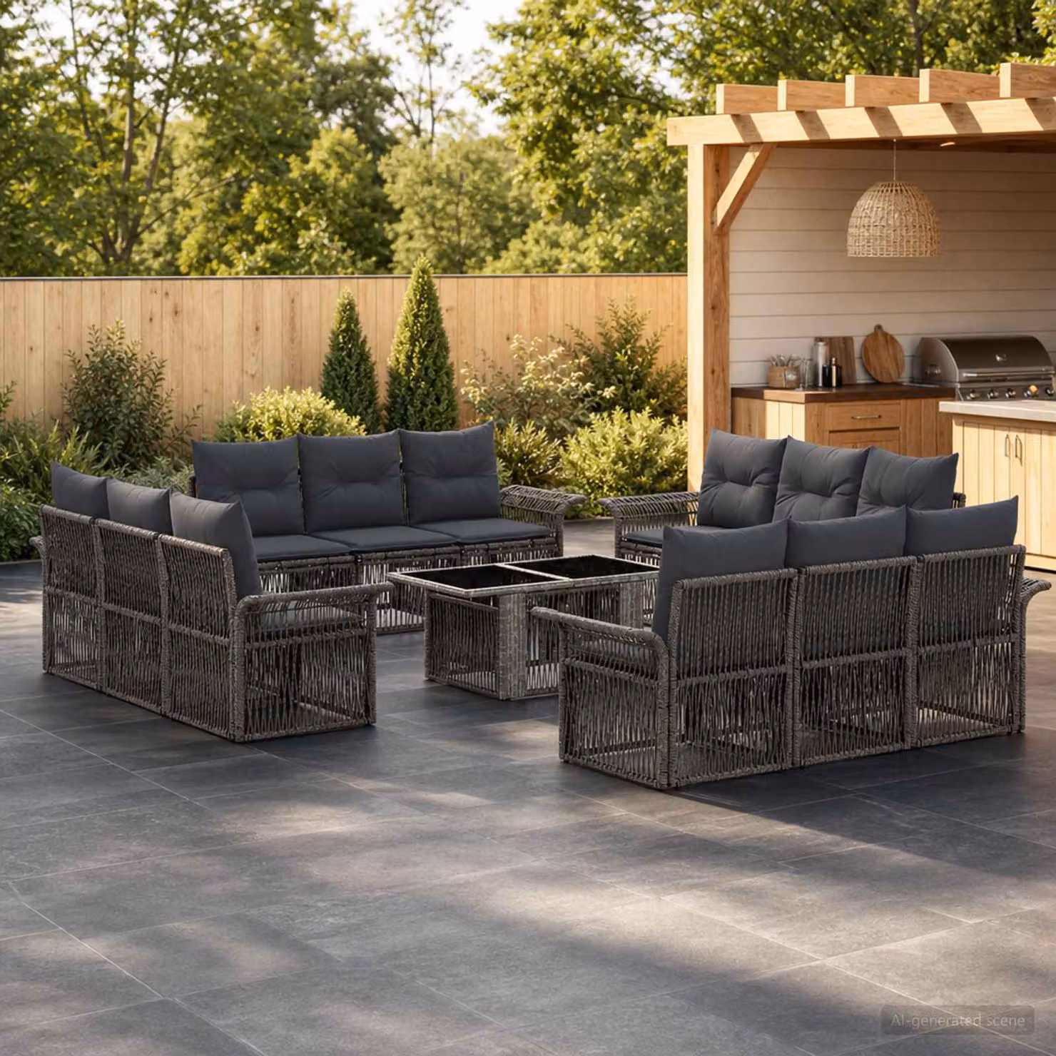 Set Divano da Giardino vidaXL 13 pz a forma di U in Polyrattan Grigio e Antracite con Tavolino e Cuscini