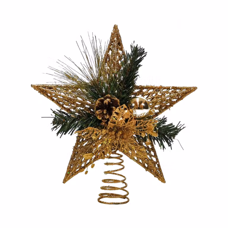 Puntale Stella di Natale con Pigne Glitter Oro VESTIAMO CASA Altezza: 32 cm