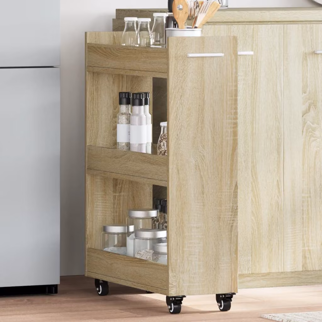 Carrello mobile con ruote vidaXL in legno multistrato color rovere sonoma L 60 cm, P 22 cm, H 79 cm