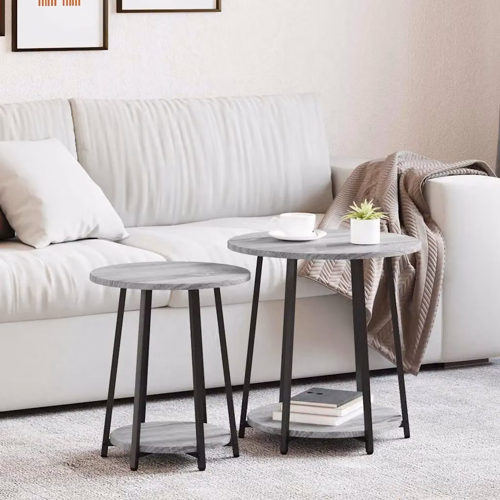 Set di 2 tavolini da soggiorno vidaXL in stile industriale, colore Grigio Sonoma e Nero, L/P/H: 50 x 50 x 51 cm