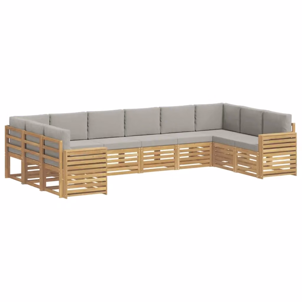Set di divani da esterno a L vidaXL in legno di acacia con cuscini, Bianco e Grigio – 2