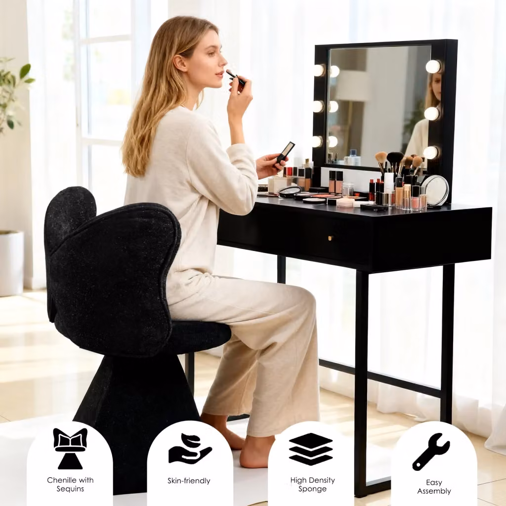 Poltrona girevole OKWISH in velluto nero con braccioli per soggiorno e sala da pranzo – 2