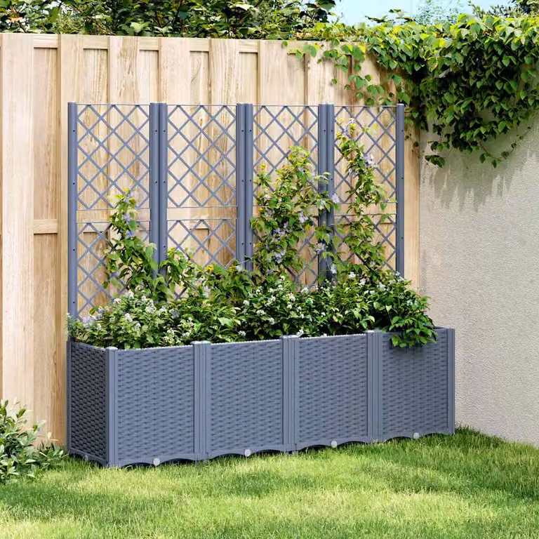 Fioriera da giardino con traliccio per piante rampicanti vidaXL, Grigio Blu, L: 160 cm, P: 40 cm, H: 140 cm
