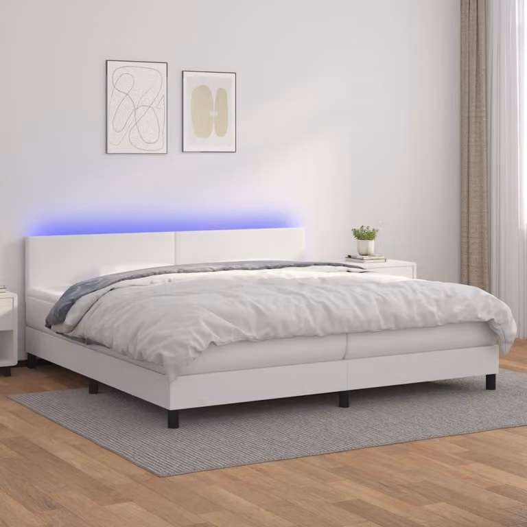The Living Store Letto a molle con materasso e LED bianco 200x200 cm in ecopelle