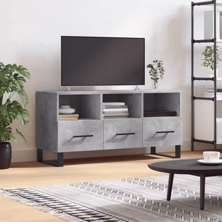 Mobile Porta TV Moderno vidaXL in Legno e Metallo, Grigio, L 102 x P 36 x H 50 cm