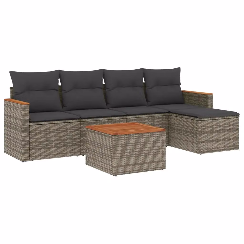 Set Divano da Giardino a L Design Mania in Polyrattan Grigio con 6 Pezzi, Cuscini Inclusi e Tavolino da Esterno – 2
