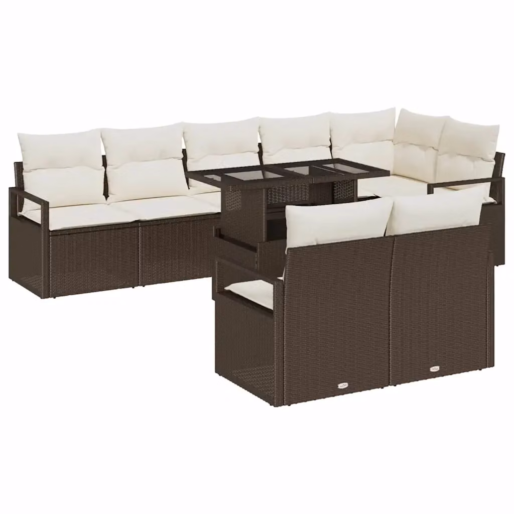 Set Divano da Giardino Moderno vidaXL in Rattan Marrone e Beige con Tavolino e Cuscini – 2