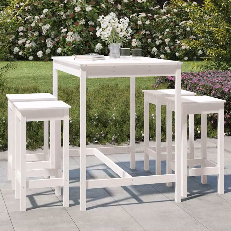 Set Bar da Giardino vidaXL in Legno di Pino Bianco Lacqué, 5 Pezzi