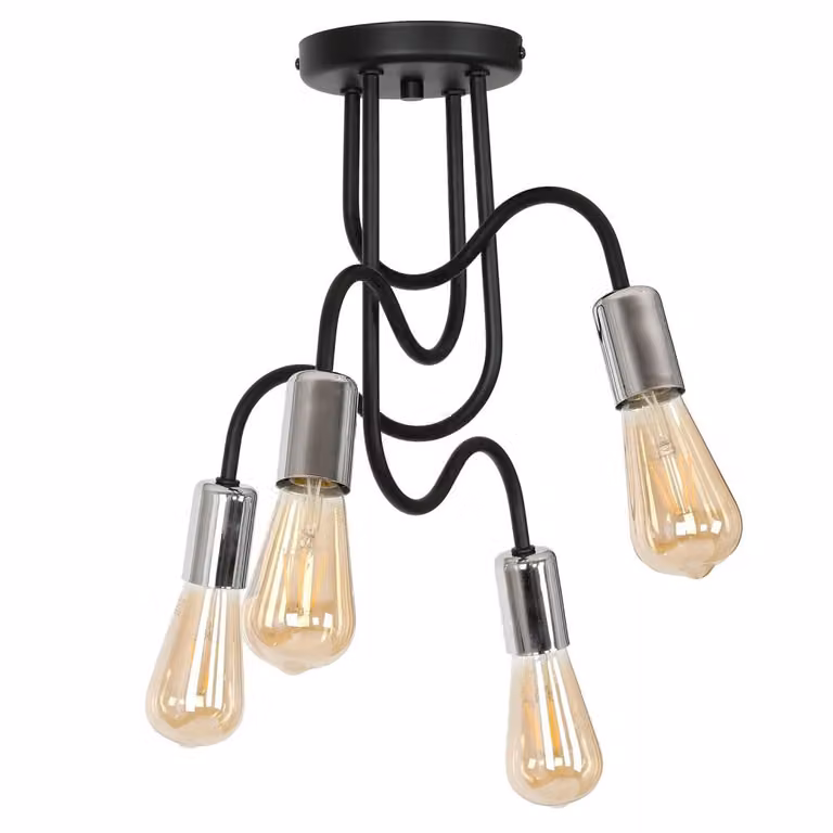Lampada da soffitto industriale nero cromo Dow 4xE27 15W Luminex