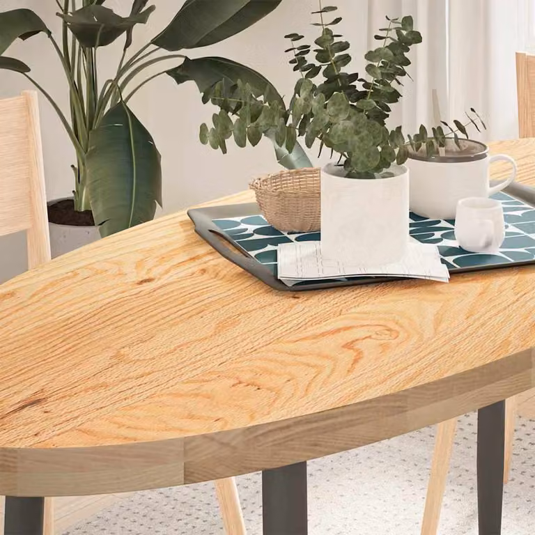 Piano per tavolo ovale in rovere massello vidaXL, colore marrone, L 140 cm x P 60 cm x H 4 cm