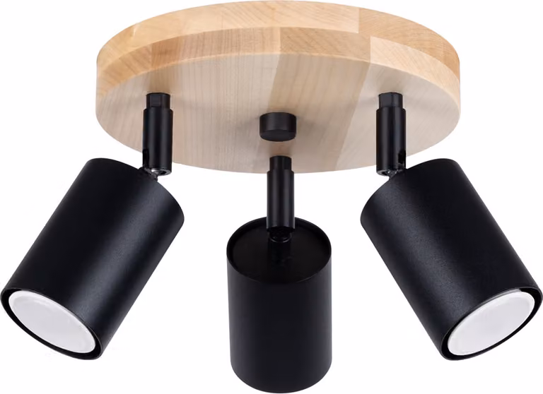 Faretto JUNGLO nero-legno 3xGU10x10W in metallo, dimensioni: 17x33x33 cm, IP20, Pure Lume