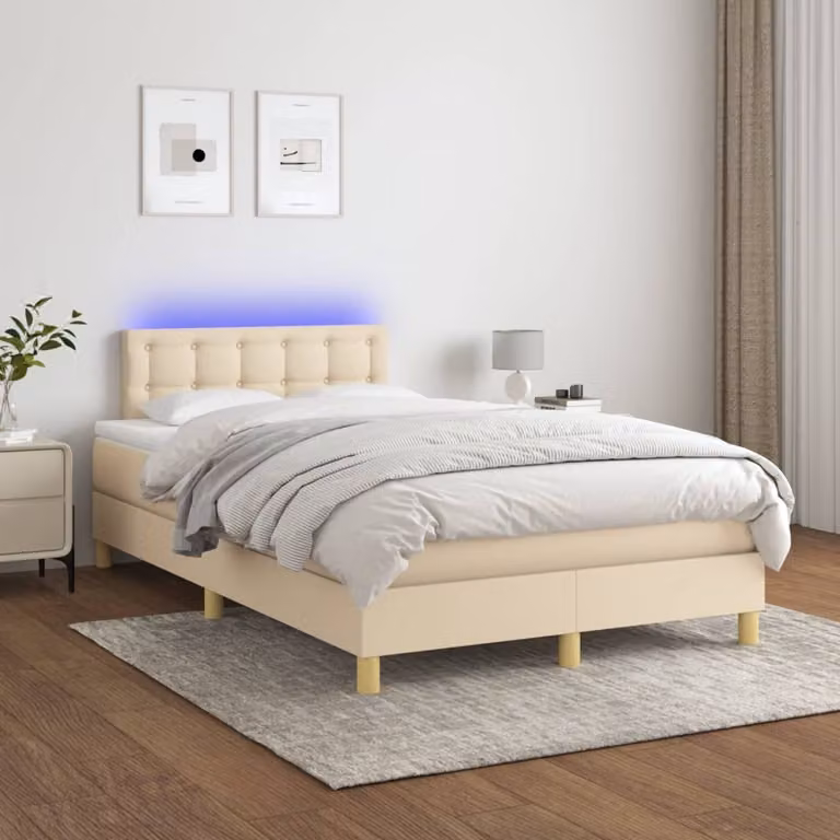 Maison Exclusive - Letto a Molle con Materasso e LED Crema 120x200cm in Tessuto