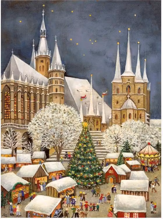 Calendario dell'Avvento con la Cattedrale di Erfurt e motivi ispirati alle specialità della Turingia