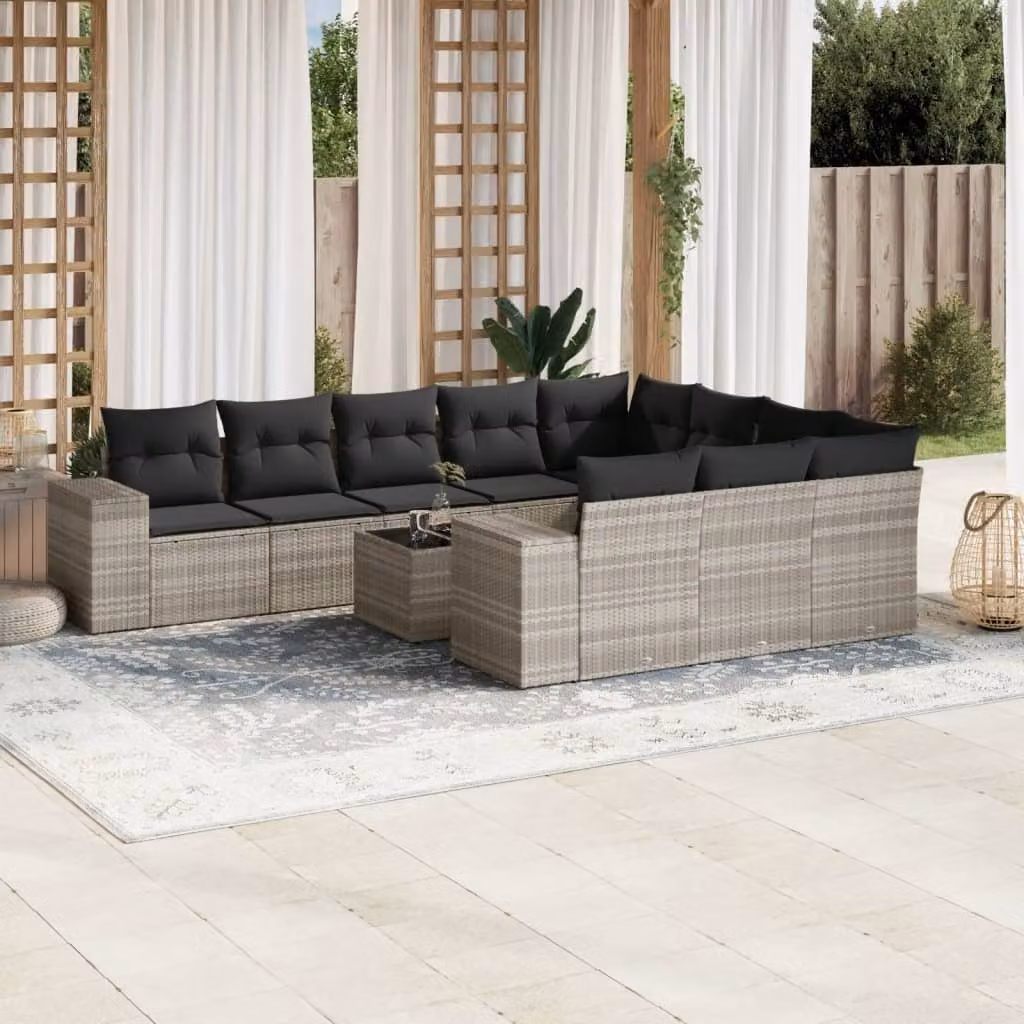 Maison Exclusive - Set Divani da Giardino 11 pz con Cuscini in Polyrattan Grigio