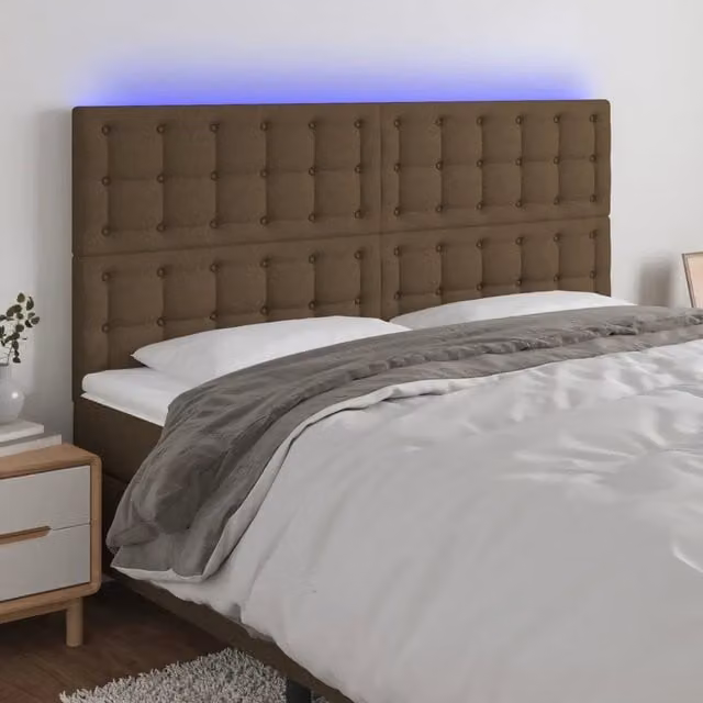 Testiera con LED e porta USB vidaXL in tessuto marrone scuro L: 200 cm, H: 128 cm, P: 5 cm