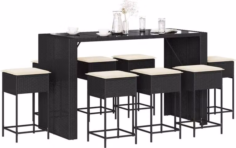 Maison Exclusive - Set da bar da giardino 9 pezzi con cuscini in polyrattan nero