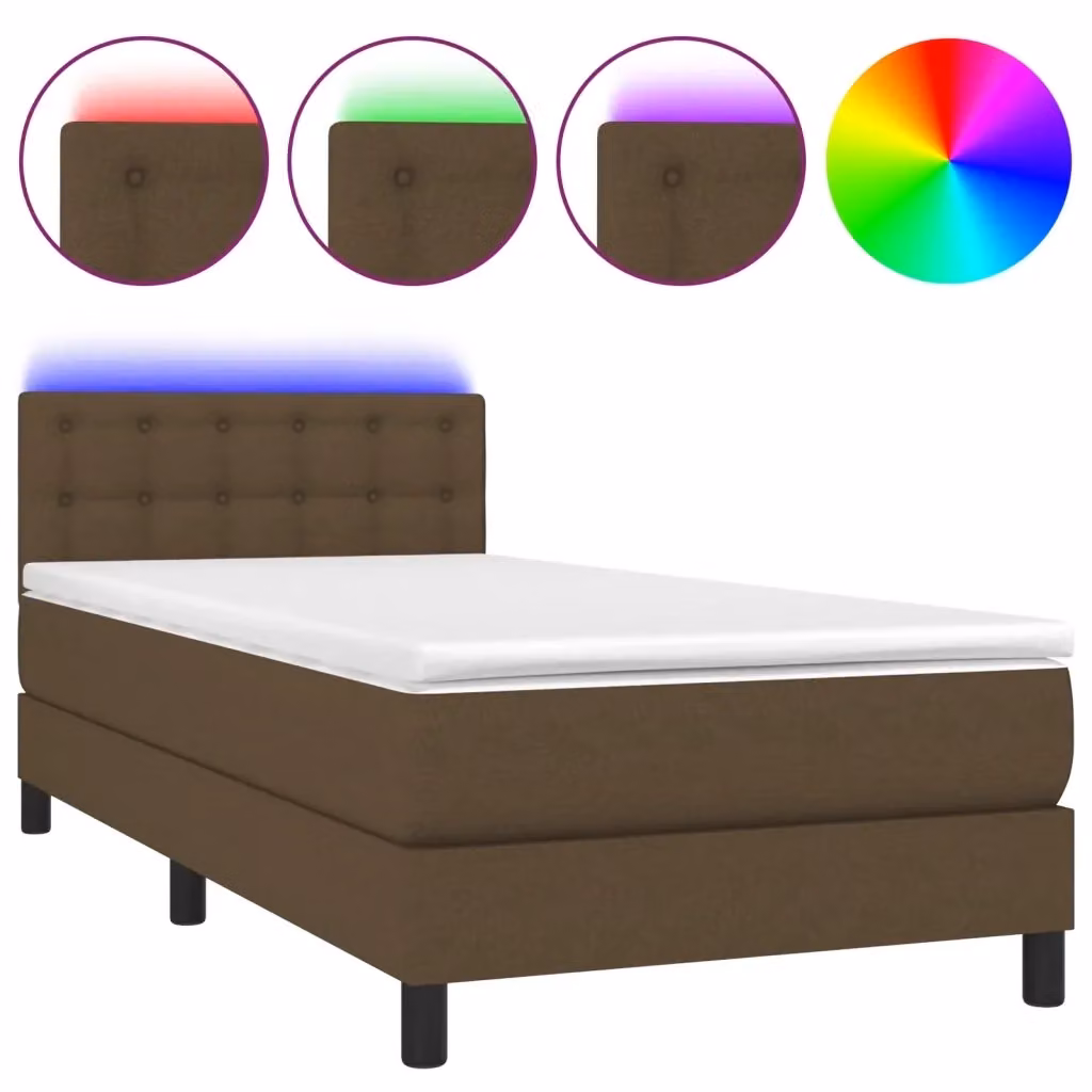 Letto con Materasso a Molle vidaXL con Illuminazione LED e Porta USB, Marrone e Bianco, L 80 x P 200 cm – 2