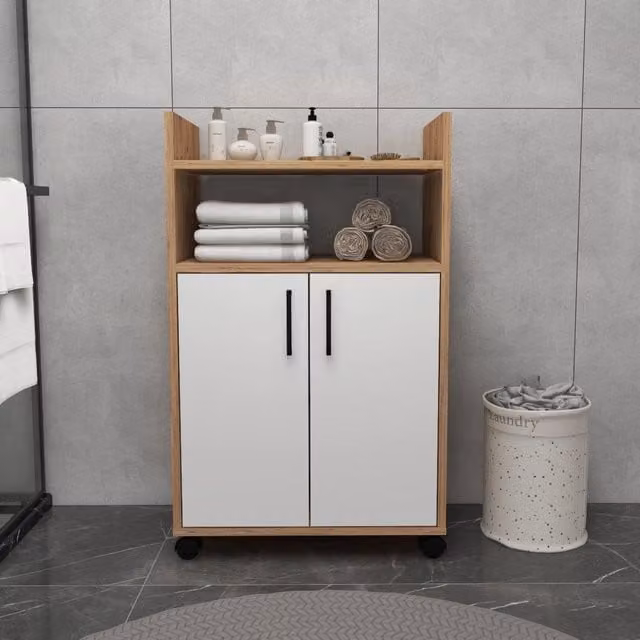 Armadio Multiuso DMORA con 2 Ante e 4 Ripiani, Colore Marrone Rovere e Bianco, L: 60 cm, H: 97 cm