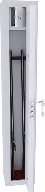 Armadio per armi blindato in acciaio MEGAOFFERTE con tesoretto a cassetto e serratura a doppia mappa, 2 posti, Bianco Opaco, H: 145 cm, L: 25 cm, P: 20 cm