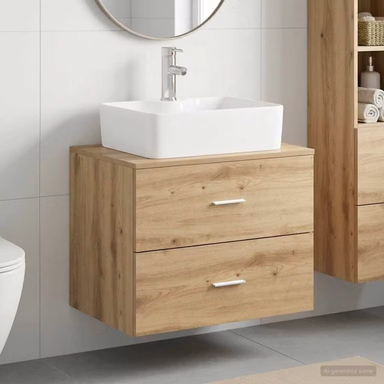 Set di mobili per il bagno moderno vidaXL in legno marrone con vanità sospesa L: 62,5 cm, P: 44,5 cm, H: 50 cm