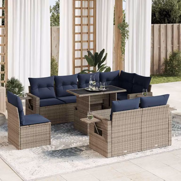 Maison Exclusive - Set Divani Giardino 9 pz con Cuscini Grigio Polyrattan