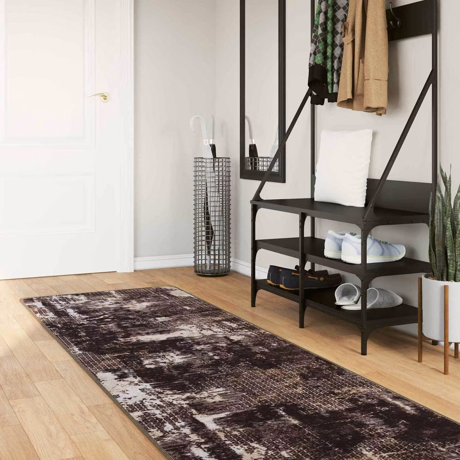 Tappeto Runner vidaXL MARSA Nero, Design Moderno Astratto, Lavabile e Antiscivolo, L 100 x P 400 cm, in Poliestere e PVC