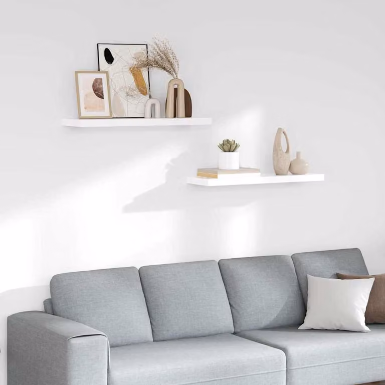 Set di 2 Scaffali a Parete vidaXL in MDF Bianco Lucido L 80 cm x P 23,5 cm x H 3,8 cm