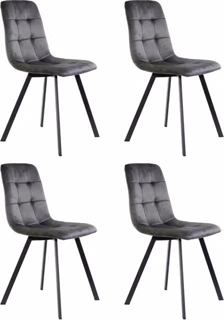 Sedia Marvin in Velluto Grigio con Struttura Monoscocca in Metallo Nero e Seduta Imbottita